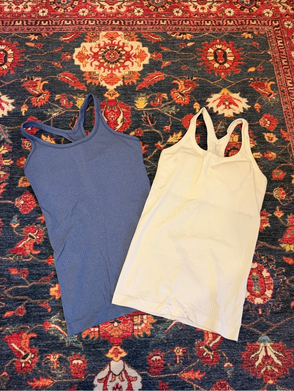 3 Lululemon Tank Tops- Blue, White, and Black